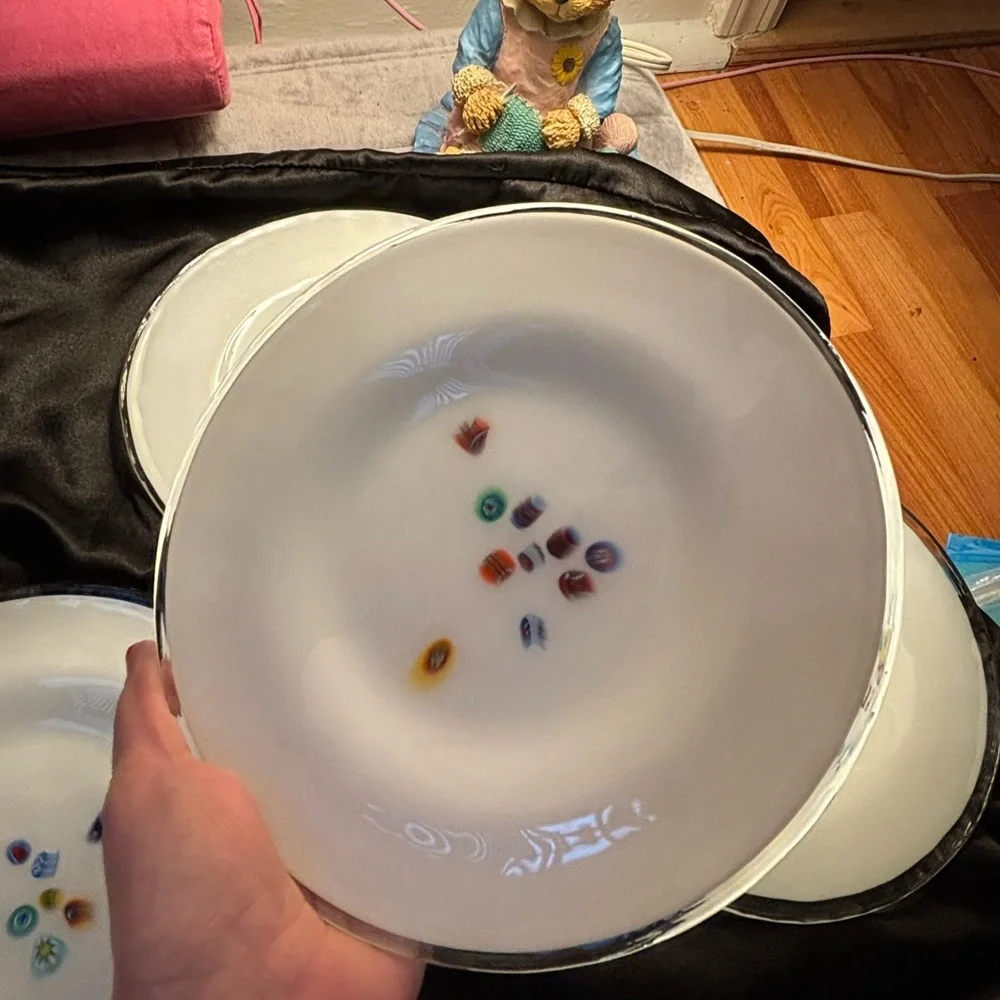Set of Murano Italian millefiori Crate&Barrel fused glass plates 8” set of four